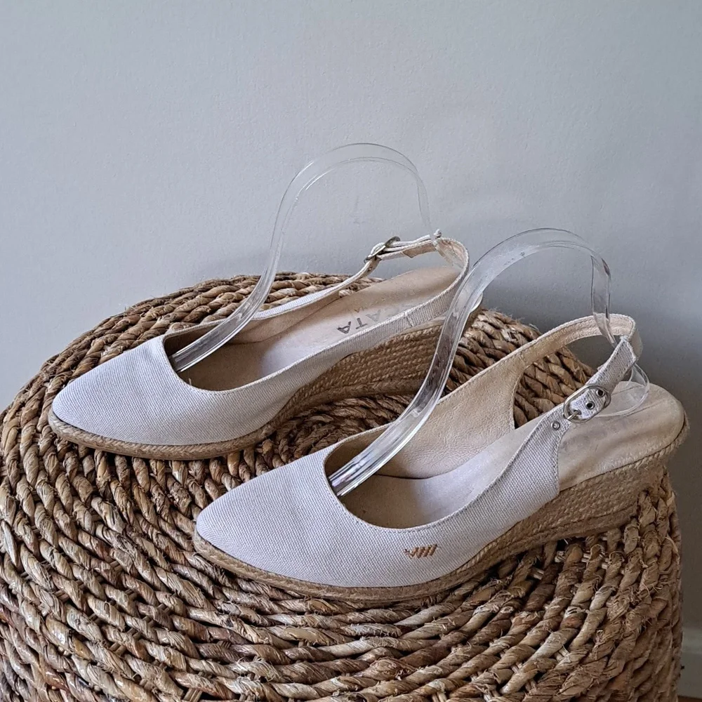 VISCATA Womens Barcelona Palomera Cream Canvas Slingback Wedge Espadrilles S-9.5